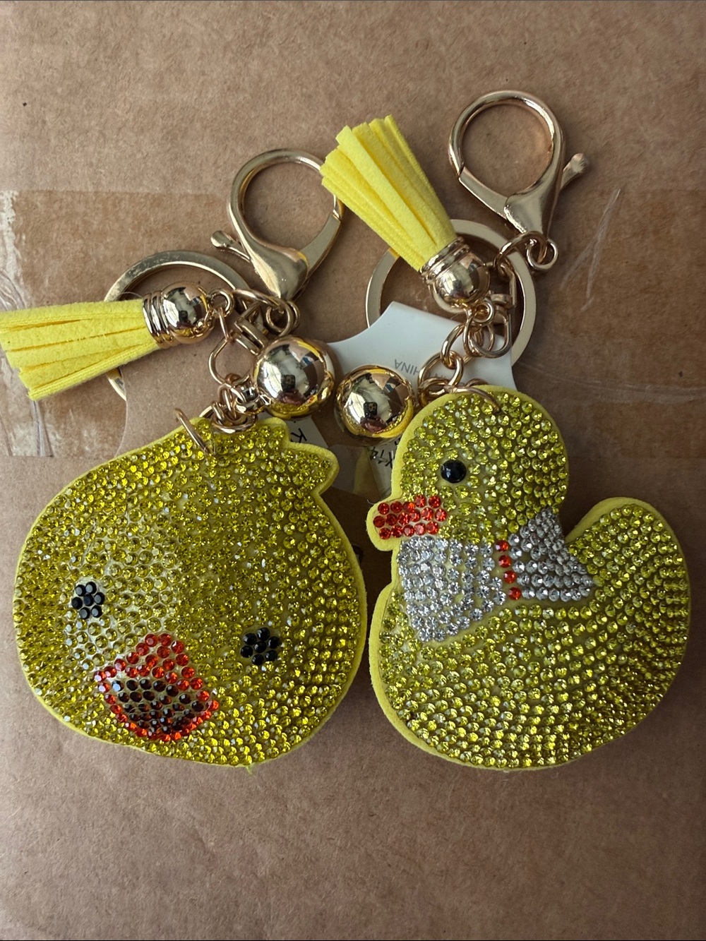 Set of Two Duck Rhinestone Key Charms NWT